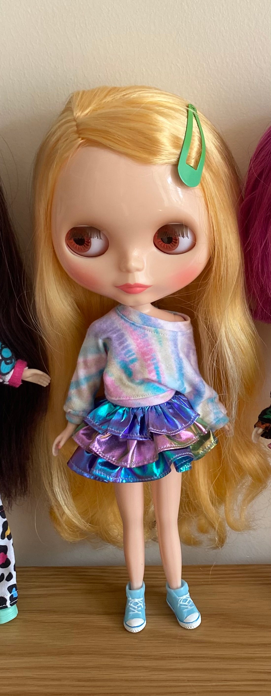 Metallic Ra Ra skirt, pastel petrol finish fabric